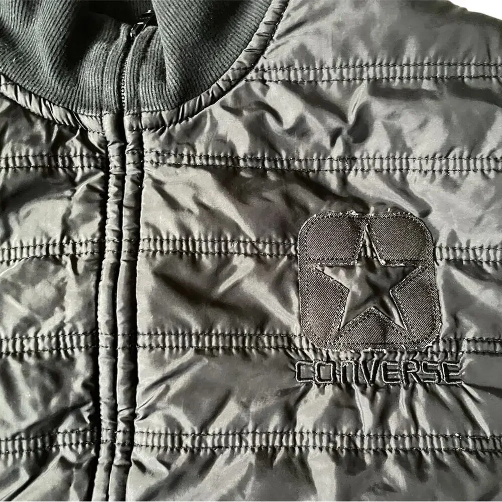 Converse Boys Black Bomber Jacket Size XL Y2K Streetwear Star Logo on chest